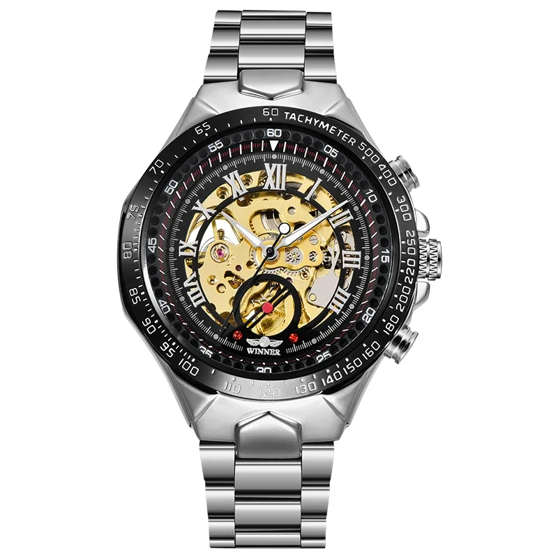 Winner Reloj Winner-reloj mecánico con esfera de esqueleto visible correa de acero ...